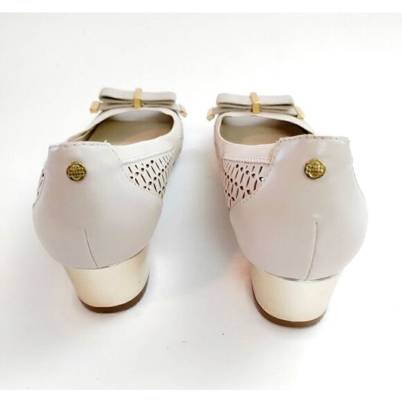 DANA BUCHMAN SHELLEY ICE PEEP TOE PUMP IN IVORY AND GOLD 7.5 M - Picture 8 of 12